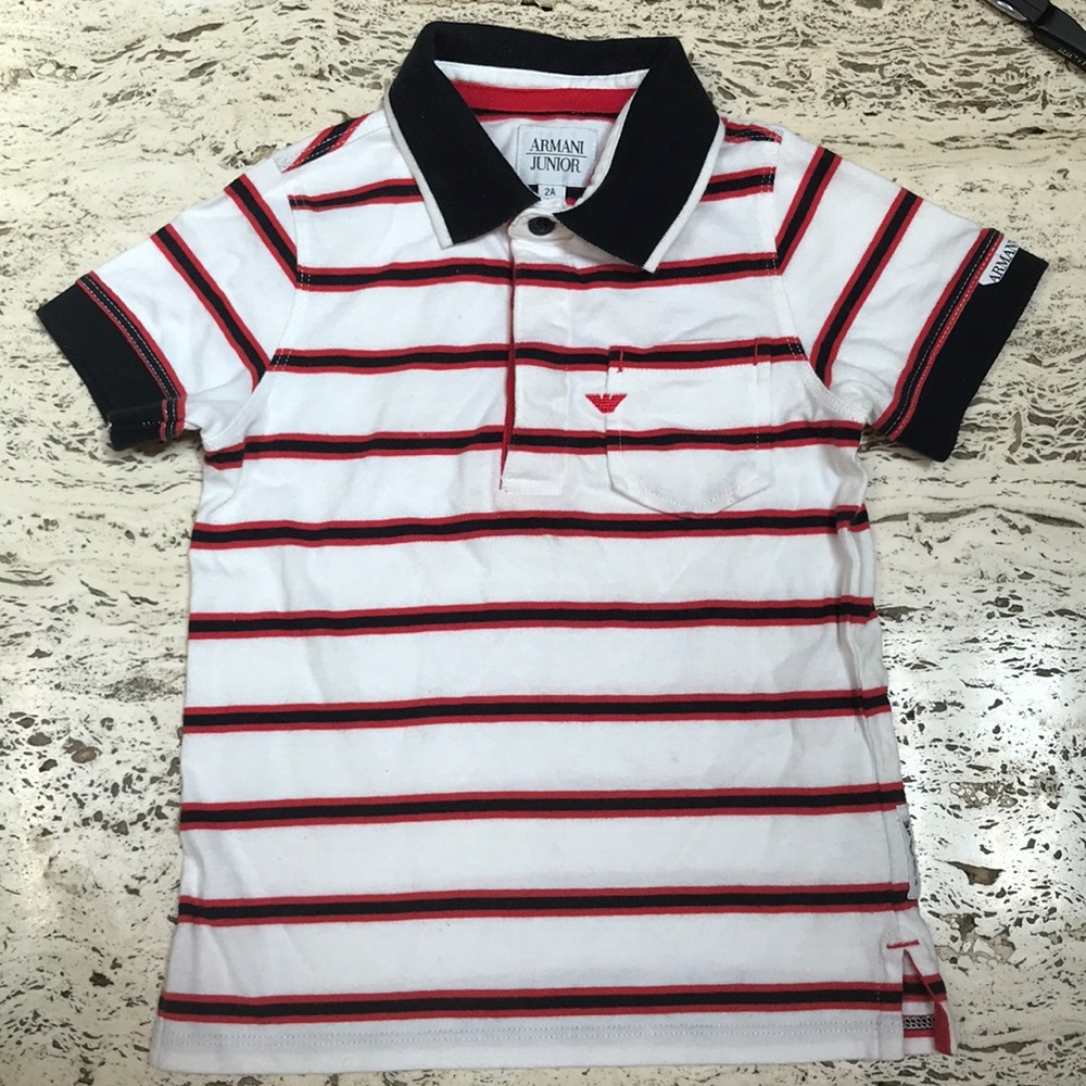 Red white and ARMANI jr kids shirt size 2t